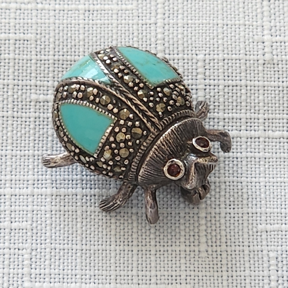 Marcacite and Turquiose Beattle Brooch